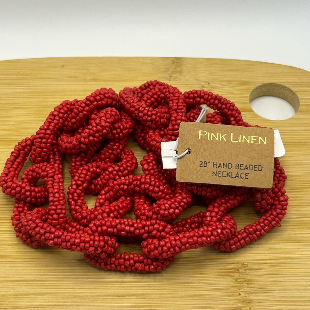 Pink Linen Red Beaded Rope Hand-beaded Necklace - Picture 9 of 10